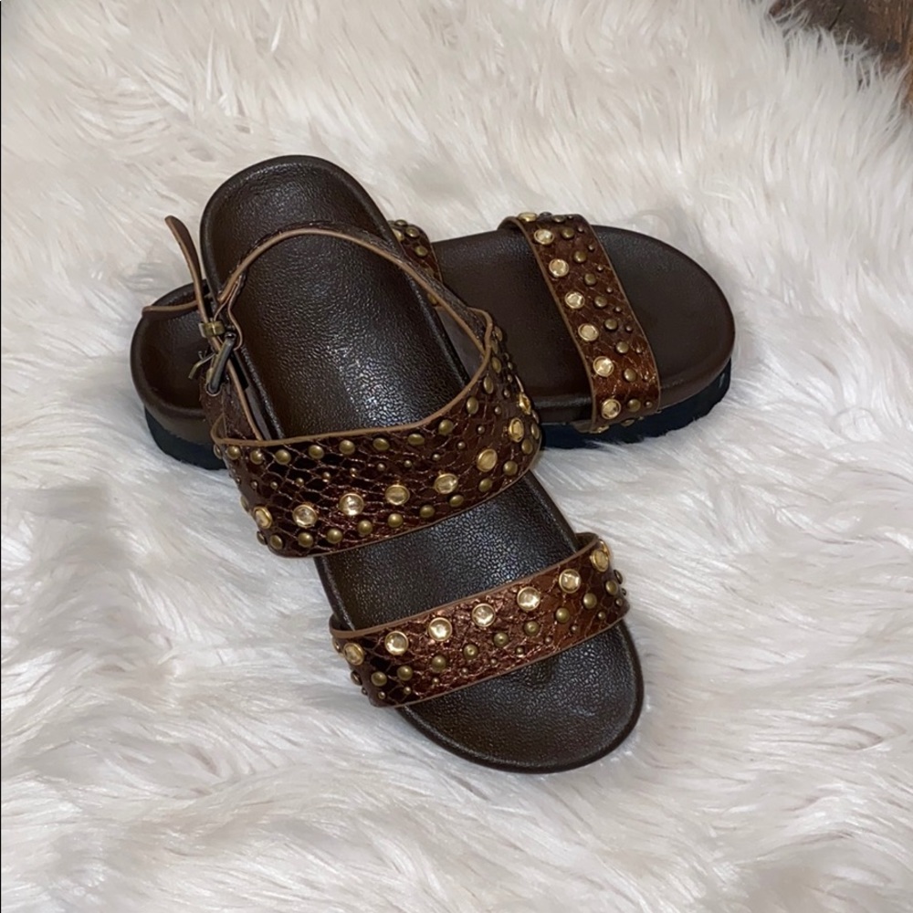 Very Volatile Brown Studded Double-Strap Sandals